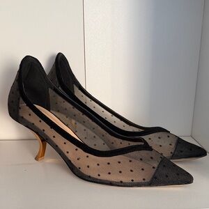 Elegant Black Mesh Polka Dot Heels